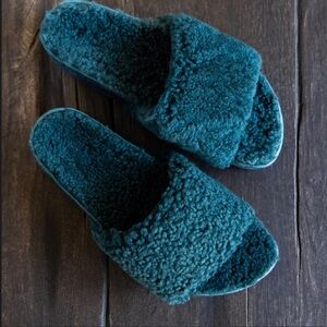 Cozy Teal Fuzzy Slippers